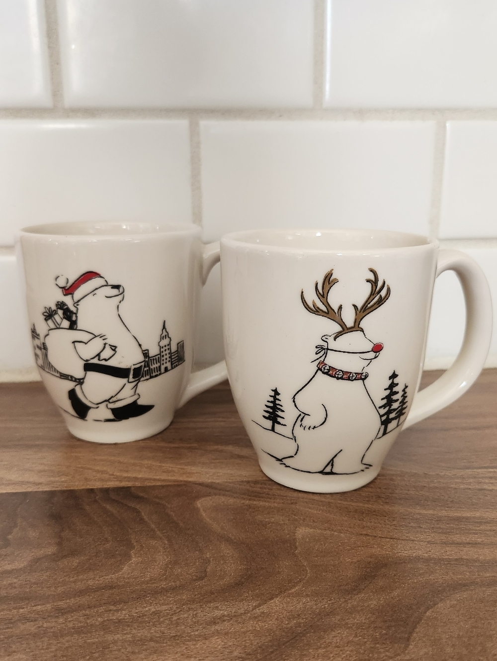 PotteryBarn Preston Santa Holiday Polar Bear Ceramic Mug - Set of 2